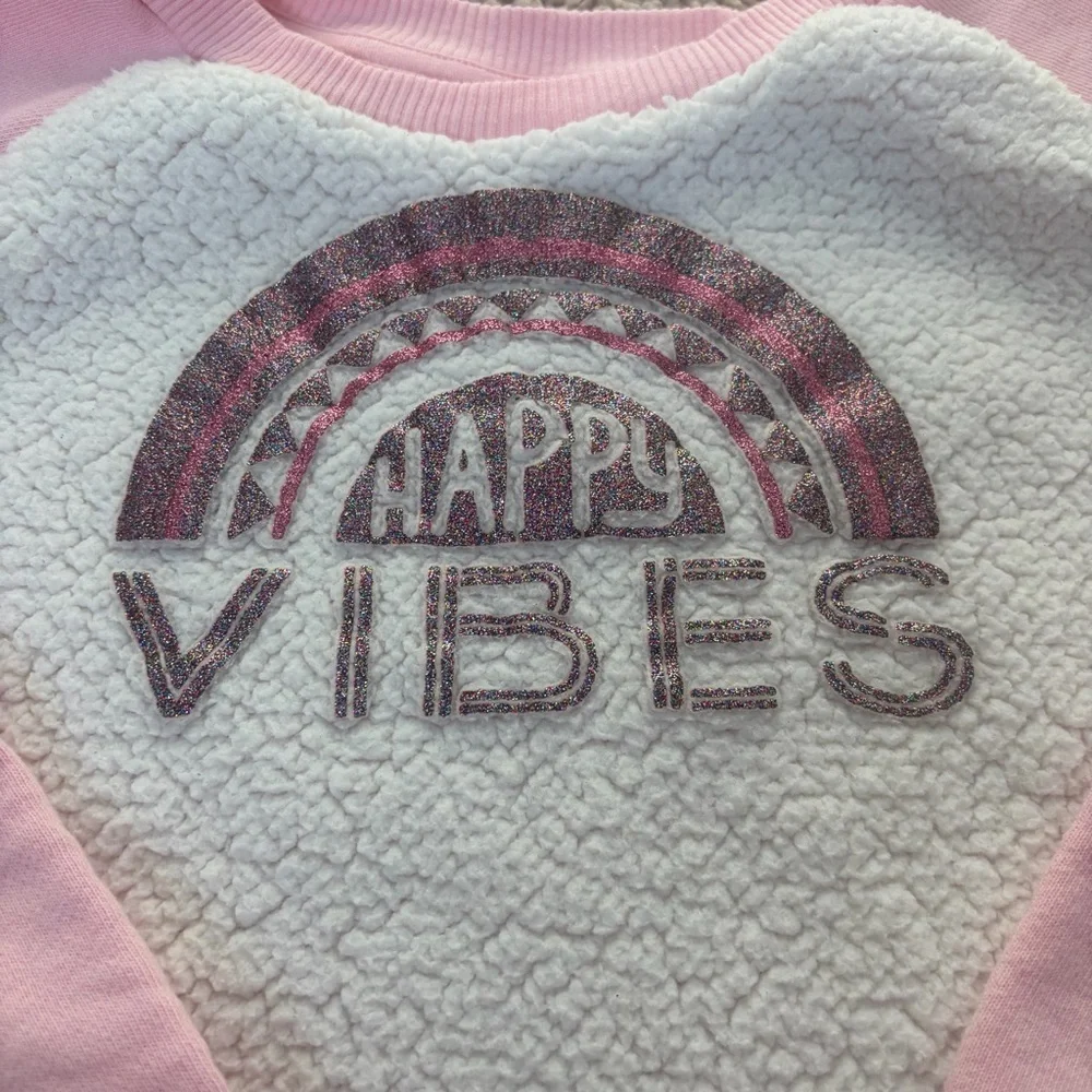 Gymboree Pink and White Happy Vibes Girls Sweatshirt Size 7-8